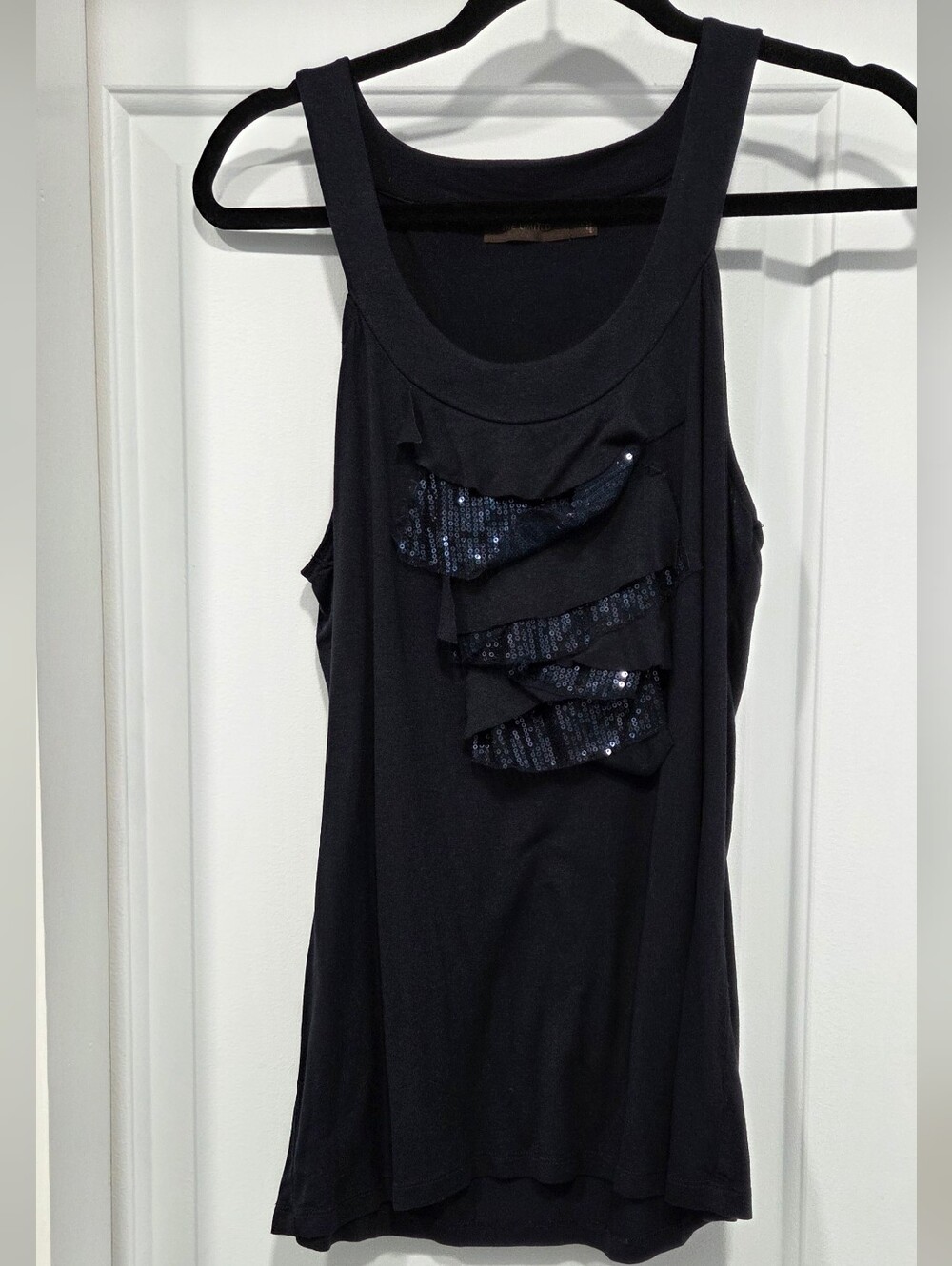 The Limited Navy Blue Sequin Ruffle Sleevless Blouse Size Large